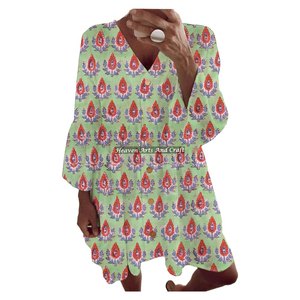 Vestido de algodón vintage con estampado estilo bohemio hippie para mujer, vestido de primavera/verano con tirantes, estilo étnico multicolor. - Product Image 5