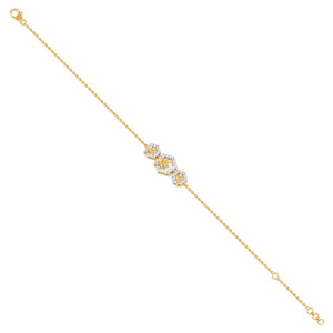 Bracelet en diamant botanique à triple hexagone avec chaîne en or jaune et motif de feuille sculptée au centre - Product Image 3