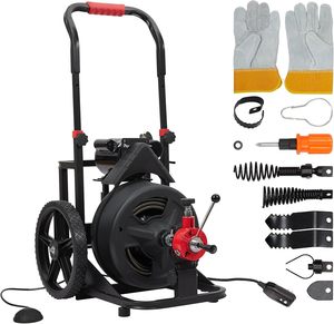 Machine de nettoyage de canalisations électrique 30m 16mm avec coupeurs pour égouts et drains, 100 pieds 1/2 pouce - Product Image 1