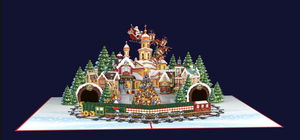 Tarjeta de Felicitación Navideña 3D Pop-Up con Escena de Pueblo Nevado, Impresión Digital en Papel, Tarjeta Festiva con Laminado Brillante, Forma Rectangular - Product Image 1