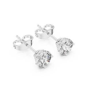 Boucles d'oreilles solitaires en diamant de laboratoire rond semi-précieux, serties de diamants en or blanc 14 carats, bijoux pour tous les jours - Product Image 1