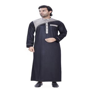 <b>Men's</b> Black Long Sleeve <b>Thobe</b> Floor Length Regular Fit Modest Middle Eastern Daily Wear Stand Collar Solid Design - Product Image 2
