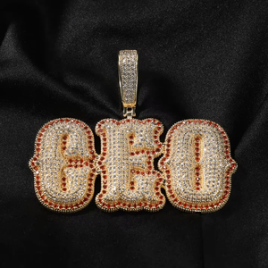 Collar personalizado con colgante de letra estilo hip hop para hombre y mujer, con diamantes de imitación CZ, chapado en oro y plata, con letras del alfabeto tipo burbuja. - Product Image 1