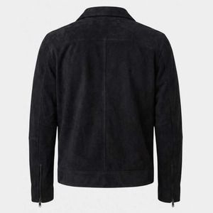 Black <b>Suede</b> <b>Leather</b> Trucker <b>Jacket</b> for Men - Product Image 2