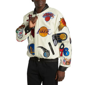 Servicio OEM al por mayor: Chaqueta universitaria de lana personalizada para hombre con cuello alto, mangas de cuero y bordado de piel de vaca curtida. - Product Image 6