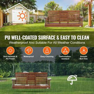 Upgraded 5 ft <b>Wooden</b> Patio <b>Swing</b> <b>Bench</b> Heavy Duty 880 Lbs Load Capacity Brown Hanging Chains for Courtyard <b>Garden</b> Outdoors - Product Image 3