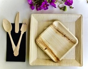 Assiettes jetables compostables en feuille de palmier, 8 pouces, forme carrée, pour l'hôtellerie et la restauration, à emporter et livrées à domicile - Product Image 1