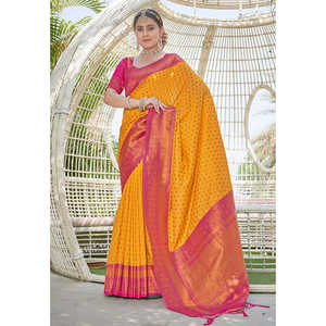 ผ้าไหมปาธานีทอมือลายบุตติ ซารี สีเหลืองสดใส น้ำหนัก 0.65 กรัม สำหรับชุดราตรี ยี่ห้ออีลิท วีฟส์ 1000 บุตติ ซารี - Product Image 3