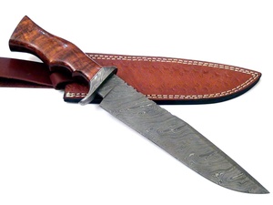 Handgeschmiedetes Bowie-Messer aus Damaszener Stahl mit Rosenholzgriff & Lederscheide, 15 Zoll, Damaszener Clip-Point-Messer mit verstecktem Schaft, Jagdmesser - Product Image 4