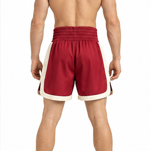 Pantalones Cortos de Boxeo para Hombre, Color Granate y Crema con Rayas, Corte Regular, Ropa Deportiva de Boxeo, Ropa de Entrenamiento, Pantalones Cortos de Kick Boxing - Product Image 3