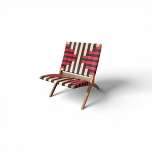 Fauteuil de salon moderne de style mid-century avec sangles tissées à la main, en teck massif, pliable, design, pour salon et terrasse - Product Image 1