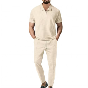 High Quality Two Piece Casual Men Suit Summer Loose Solid Cotton <b>Linen</b> Fabric Hooded Short Sleeve T Shirt and Long Pants <b>Set</b> - Product Image 5