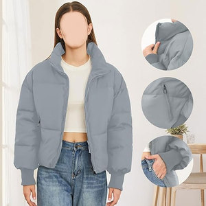Women’s Winter <b>Cropped</b> <b>Puffer</b> <b>Jacket</b> Coat Casual Quilted Baggy Long Sleeve Zip Down <b>Jackets</b> Outerwear Warm Hooded Layered Cold - Product Image 3
