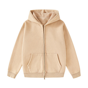 Sweat-shirt unisexe à capuche zippé 100% coton molletonné coupe classique couleur unie poche avant décontracté hiver respirant 300g - Product Image 1