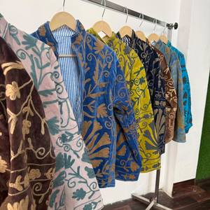 Wholesale Handmade Suzani Velvet Blouson <b>Jacket</b> Floral Embroidery Reversible Design <b>Mandarin</b> <b>Collar</b>-Women's Winter Outerwear - Product Image 5