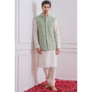 Pista Green Jacket Heavy Embroidery White Silk Material Sequence Work <b>Kurta</b> Indian Traditional Wear Lehenga Model Number Lehenga - Product Image 1