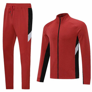 Chándal Deportivo para Hombre, Color Rojo y Negro, con Cierre Completo, Cuello Alto, Transpirable, de Poliéster, para Otoño - Product Image 1