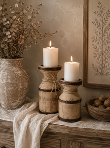 Support de bougie en bois ancien en forme de canne à lait avec bande métallique, décoration rustique de style ferme pour table, jardin, entrée, salon - Product Image 4