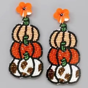 Nouvelles boucles d'oreilles en perles motif empilement de citrouilles, boucles d'oreilles en perles motif nœud, accessoires de bijouterie fine avec perles de rocaille, papillon tricolore et perle - Product Image 1