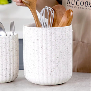 Fine Porcelain <b>Utensil</b> <b>Holder</b> Vertical Rib Texture Smooth Glaze Chip Resistant Stable Base <b>Kitchen</b> Counter Storage Organizer - Product Image 3