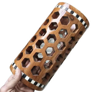 Abat-jour cylindrique en bois massif écologique fait main avec incrustation d'os/résine, finition bois naturel, lampe de table décorative, décoration intérieure - Product Image 2