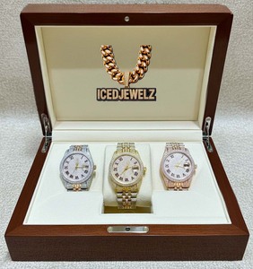 Montre en alliage de haute qualité entièrement personnalisée, sertie de diamants de laboratoire, pour homme, style hip-hop et affaires, bracelet en verre or jaune 20 mm, cadeau - Product Image 1