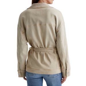 Women's <b>Denim</b> Belted Structured Jacket Simple Washed All Season <b>Coat</b> Wholesale Supplier Manufacturing - Product Image 3
