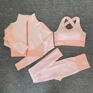 Conjuntos de yoga personalizados al por mayor, ropa de gimnasio, trajes deportivos, sujetador deportivo, chaqueta, leggings de cintura alta para mujer - Product Image 1
