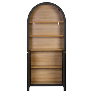 Libreria a 5 ripiani in stile Mid-Century Modern con anta, alta 61 pollici, armadietti ad arco, libreria nera con spazio contenitivo - Product Image 3
