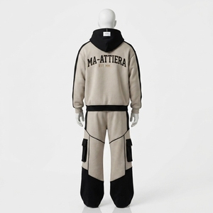 Custom Solid Winter 100% Cotton Drawstring Hoodie and Cargo <b>Sweatpants</b> <b>Set</b> Men Oversized Streetwear Tracksuit - Product Image 4