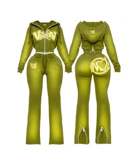 Conjunto de Sudadera con Capucha y Pantalones Deportivos con Cremallera, Lavado Ácido y Parches Desgastados, con Pedrería, para Mujer, de Fabricantes de Ropa Personalizada - Product Image 6