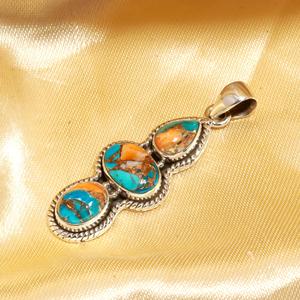 Wholesale Children's Women's Silver Bohemia Fashion Necklace Chain Natural Oyster Turquoise Bezel Pendant Eco-Friendly - Product Image 3