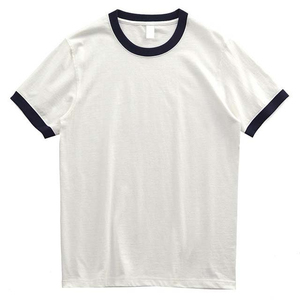 T-shirt blanc à manches courtes pour homme avec bordure contrastante orange Coupe classique Jersey en coton Col rond Couleur unie - Product Image 5