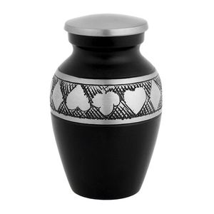 Urna Funeraria Negra con Banda de Corazones Plateados, Estilo Europeo, Pequeña, Conmemorativa, Diseño Personalizable para Funerales - Product Image 1