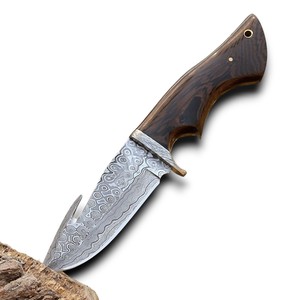 มีดล่าสัตว์คุณภาพสูง ขายดีที่สุด ทำจากเหล็กดามัสกัส ใบมีดแบบดรอปพอยต์ ด้ามไม้แอฟริกันสีเข้ม เกรดอุตสาหกรรม - Product Image 1