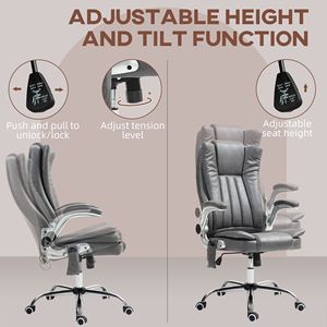 Sedia da Ufficio Girevole in PU con Vibrazione e Riscaldamento, Schienale Alto e Braccioli Ribaltabili, Grigia - Altezza Regolabile - Product Image 5