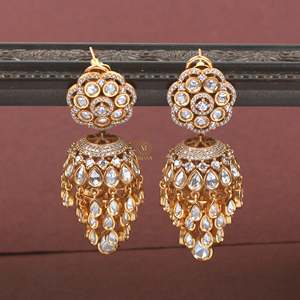 Barkha Moissanite Designer Jhumkas-Fine Dangle Earrings - Product Image 1
