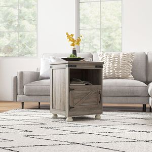 Tavolino Laterale Moderno in Stile Fattoria Grigio con Vano Portaoggetti e Ripiano Aperto, Gambe in Legno - Product Image 2