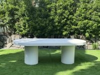 Table à manger ovale en ciment blanc, moderne, minimaliste, durable, faite à la main, meubles de luxe pour la maison, appartement, restaurant, hôtel, villa