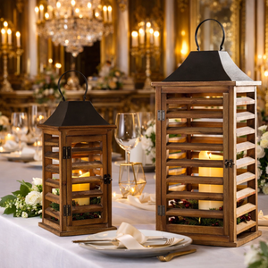 Ensemble de 2 lanternes en bois, décoration de jardin de style campagnard, porte-bougie vintage, accent décoratif pour la maison - Product Image 2