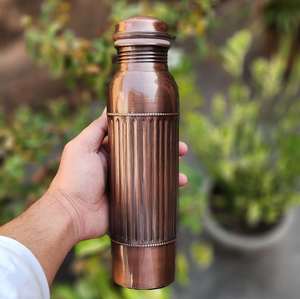 Vintage Ribbed Copper Water <b>Bottle</b> Decorative Metal Drink <b>Flask</b> Classic Threaded Cap Kitchen Office Dining Gift <b>Bottle</b> - Product Image 2