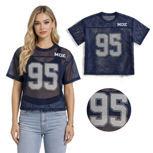 Camiseta de malla personalizada estilo Y2K transparente de alta calidad para mujer, jersey de fútbol americano OEM - Product Image 1