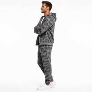Survêtement à capuche camouflage pour homme, veste zippée longue avec poches latérales, coupe classique, style décontracté, style automne - Product Image 3