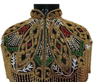 Cape en polyester pour adulte avec broderie perlée, franges, perles, sequins noirs, dorés, rouges, verts pour veste de mariage, Chandni Export House - Product Image 6