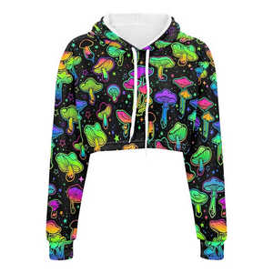 Haut court à capuche pour femme, couleur personnalisée, tricoté 100% coton, respirant, manches longues, élégant, vente en gros - Product Image 6