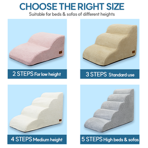 Escaleras para Mascotas [AllmioPet] de Tela Cómoda, 5 Peldaños, Color Marfil, para Interiores, Perros, Gatos, Mascotas Pequeñas, Antideslizantes, con Soporte de Espuma Extraíble - Product Image 3