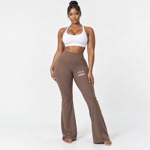 Seamless <b>Flared</b> <b>Leggings</b> High Waist Full Length Solid Color Yoga Pants Custom Logo Women Activewear Sportswear - Product Image 3
