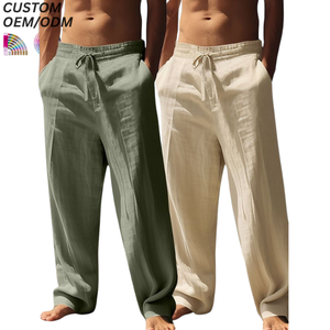 Pantalon décontracté pour homme 2026 en ramie, coton et lin, coupe droite, taille mi-haute, jambe large, écologique, avec cordon de serrage, respirant, pour le quotidien et la plage - Product Image 2