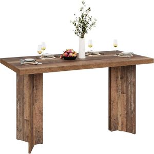 Table à manger rectangulaire en bois massif avec plateau en pierre frittée marbrée, finitions en bois, assemblée - Product Image 3