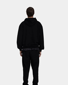Sweat-shirt à capuche noir surdimensionné pour homme, 100% coton French Terry, coupe décontractée, avec poche, style streetwear automne-hiver - Product Image 3